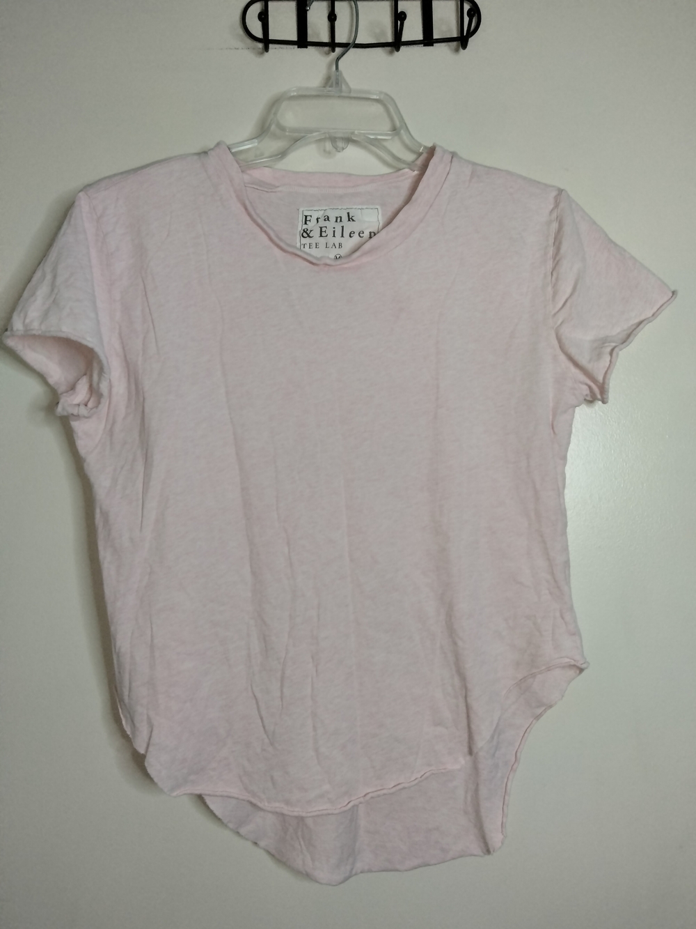 Frank & Eileen Tee Lab -S- Heather Pink SS Crewneck Raw Hem Hi-Lo Basic T-shirt